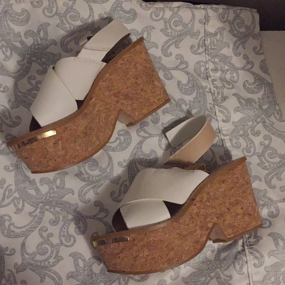 White Zara Heel Leather Wedges